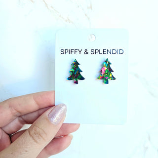 Christmas Tree Studs - Green Sparkle