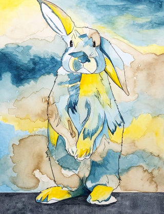 Blue and Yellow Bunny Print 8 x 10